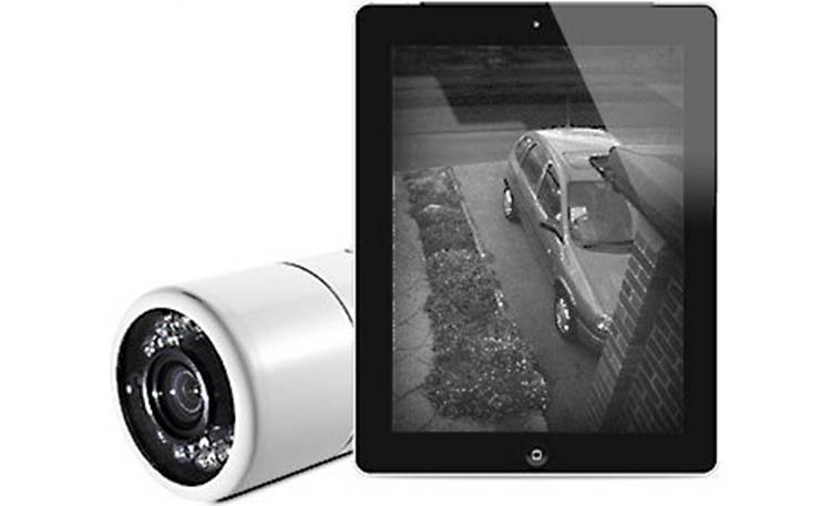 Y-cam Home Monitor Outdoor Shown with tablet (not included)