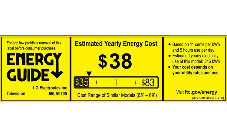 LG 65LA9700 EnergyGuide label