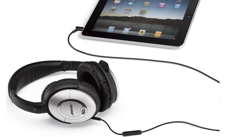 Bose® QuietComfort® 15 Acoustic Noise Cancelling® headphones Connected to an iPad (not included) with included inline remote/microphone