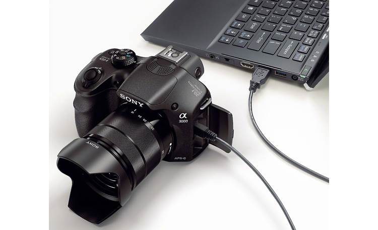 Sony Alpha a3000 Kit Shown attached to a laptop (not included)