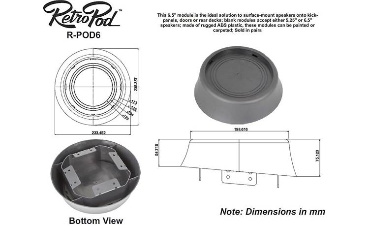 RetroSound RetroPod® RPOD6-612 Dimensions for RPOD6