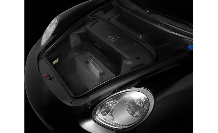 JL Audio StealthMod™ Audio Upgrade Amp shown installed in custom amp rack for Cayman