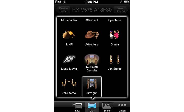 Yamaha RX-V575 Yamaha's A/V Controller app (shown on iPhone)