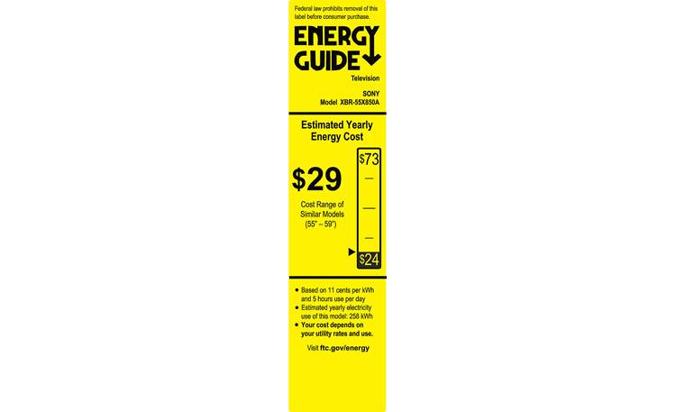 Sony XBR-55X850A EnergyGuide label