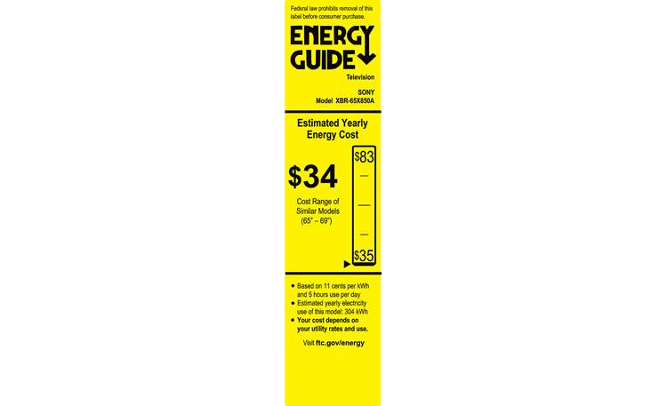 Sony XBR-65X850A EnergyGuide label