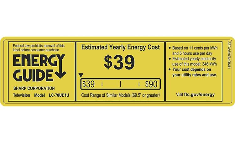 Sharp LC-70UD1U EnergyGuide label