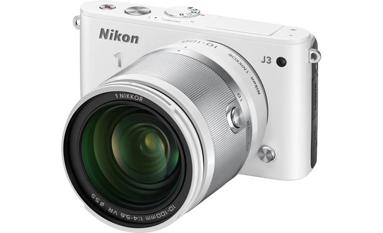 Nikon 1 J3 with Wide-range 10X Zoom Lens Front (White)