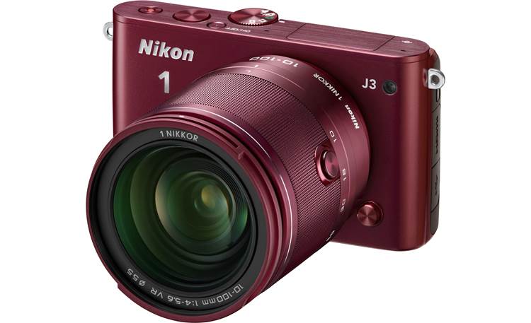 Nikon 1 J3 with Wide-range 10X Zoom Lens Front (Red)