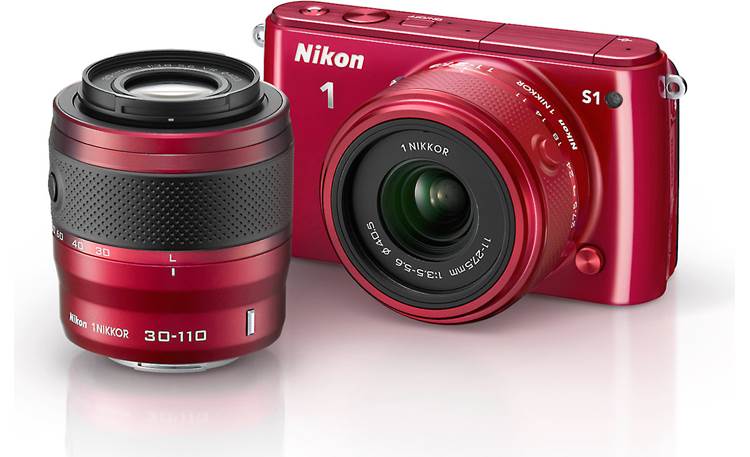 Nikon 1 S1 with Standard and Telephoto Zoom Lenses Front (Red)