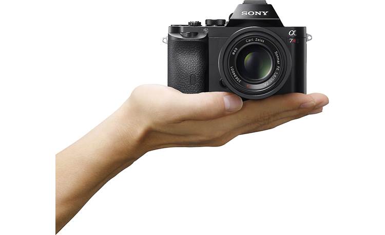 Sony Alpha a7R (no lens included) Shown in hand for scale (lens not included)