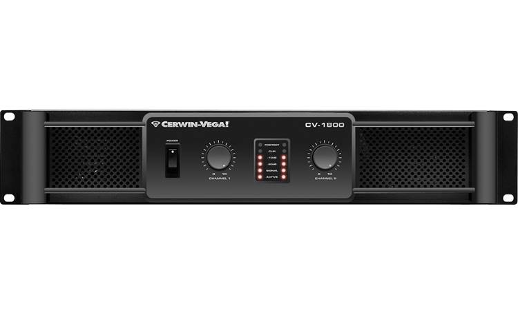 Cerwin-Vega CV-1800 The front panel includes gain controls for each channel, LED indicators, and the power switch.