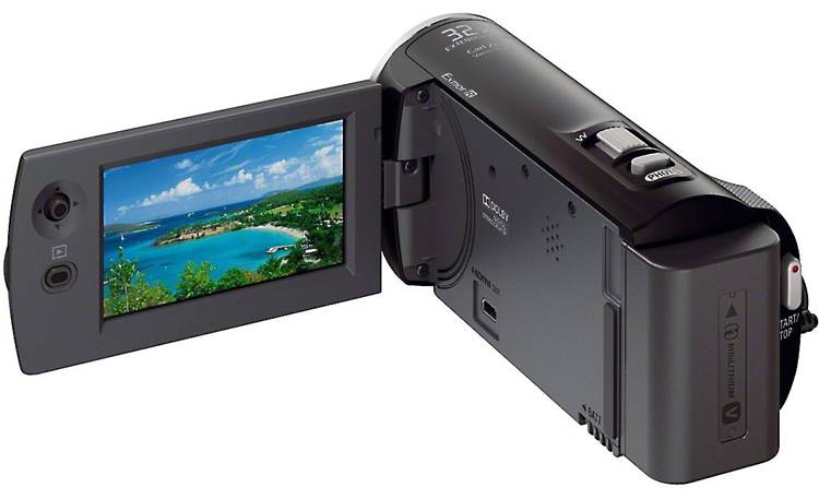 Sony Handycam® HDR-CX220 Back, 3/4 view, LCD folded out