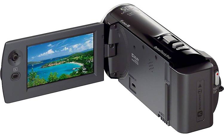 Sony HDR-CX290 Back, 3/4 view, LCD folded out