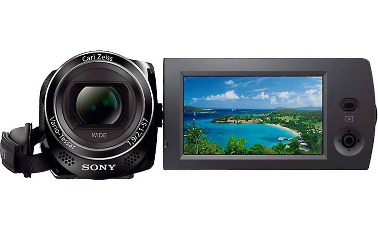 Sony HDR-CX290 Front, straight-on, with LCD display flipped 180 degrees for self-portraits