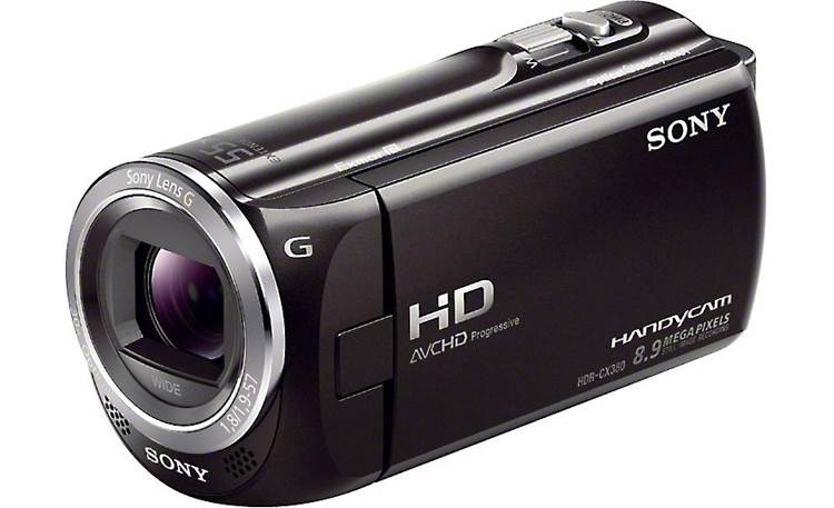 Sony Handycam® HDR-CX380 Front, 3/4 view, from right, LCD stored