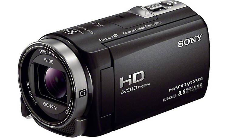 Sony HDR-CX430V Front, 3/4 view, from right, LCD stored
