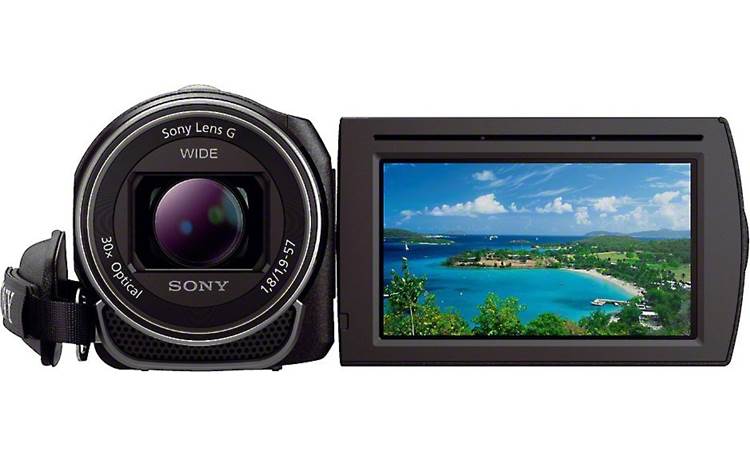 Sony HDR-CX430V Front, straight-on, with LCD display flipped 180 degrees for self-portraits