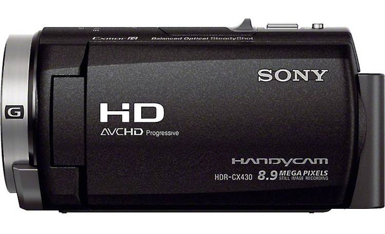 Sony HDR-CX430V Left side view, with LCD rotated inward for storage