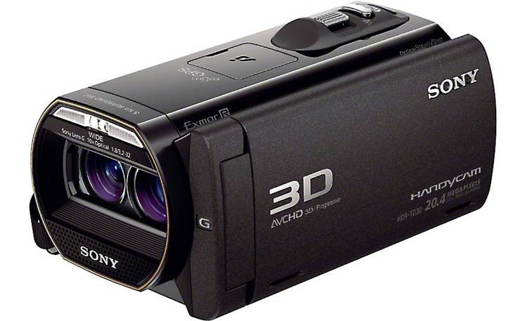 Sony HDR-TD30V Front, 3/4 view, from right, LCD stored