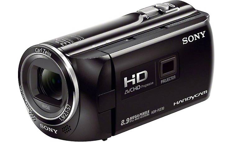 Sony Handycam® HDR-PJ230 Front, 3/4 view, from right, LCD stored