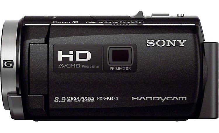 Sony HDR-PJ430V Left side view, with LCD rotated inward for storage
