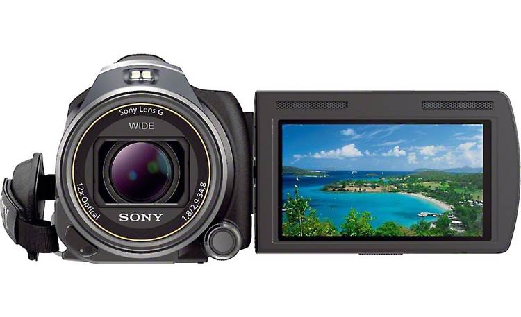 Sony HDR-PJ650V Front, straight-on, with LCD display flipped 180 degrees for self-portraits