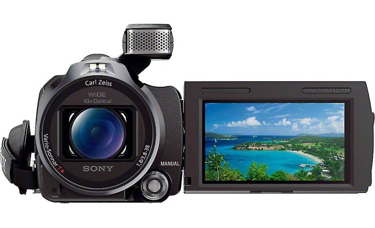Sony HDR-PJ790V Front, straight-on, with LCD display flipped 180 degrees for self-portraits