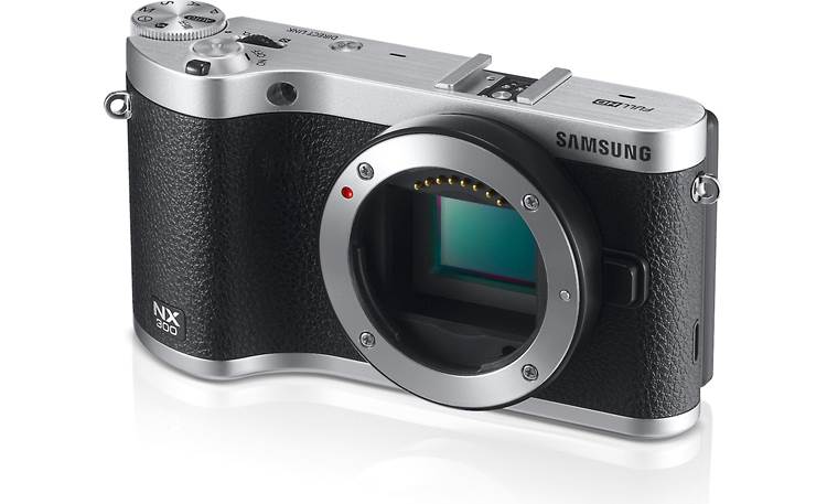Samsung NX300 Front, 3/4 view, from right (body only)