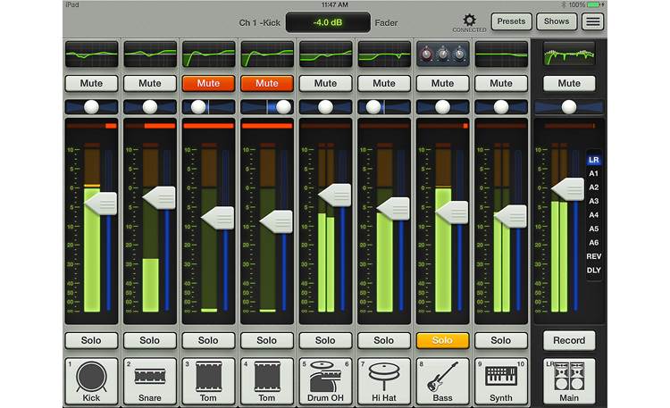 Mackie DL1608 Screenshot: mixer controls