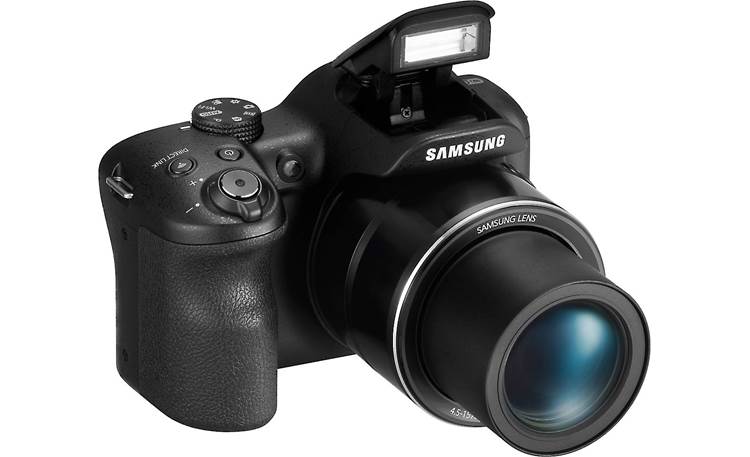 Samsung WB1100 Front, with built-in flash deployed