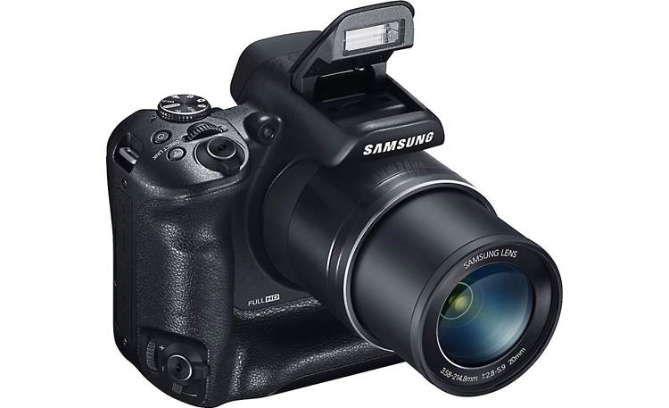 Samsung WB2200F Front, with built-in flash deployed
