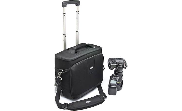 Think Tank Photo Airport Navigator Shown with strap attached and camera for scale