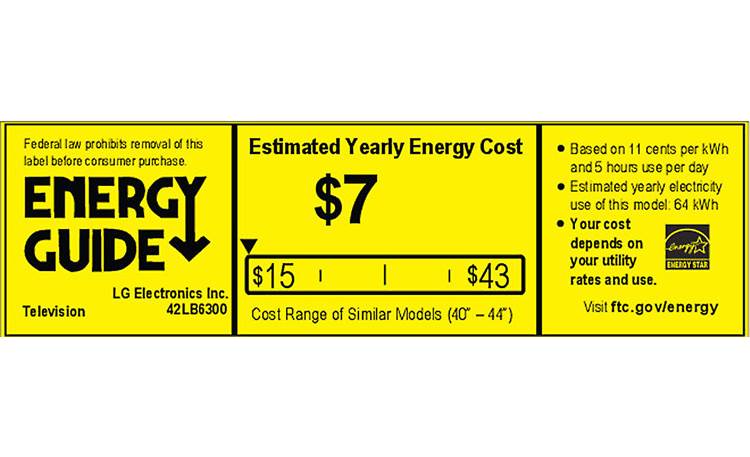 LG 42LB6300 EnergyGuide label