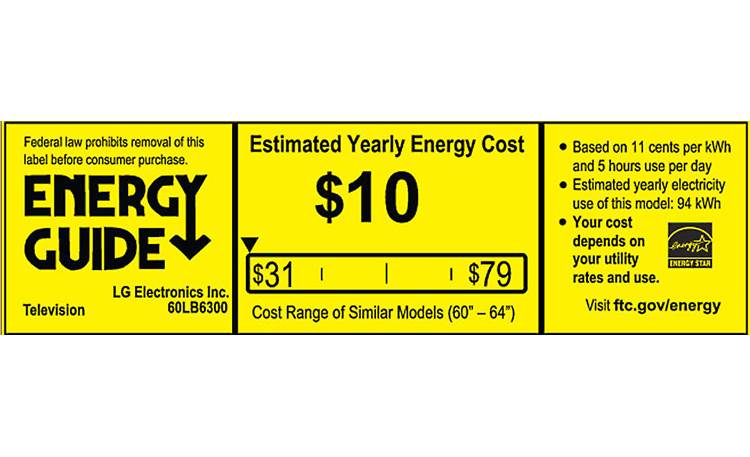LG 60LB6300 EnergyGuide label