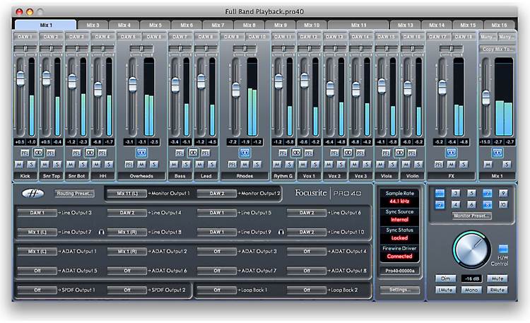 Focusrite Saffire Pro 40 Saffire MixControl mixing software
