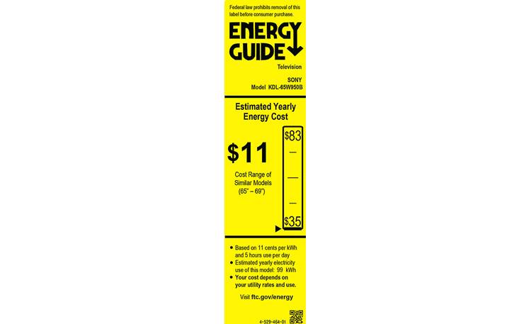Sony KDL-65W950B EnergyGuide label