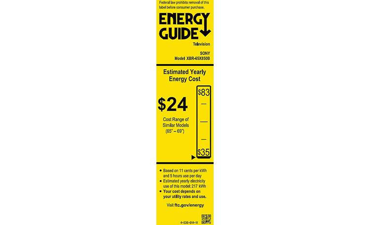 Sony XBR-65X850B EnergyGuide label