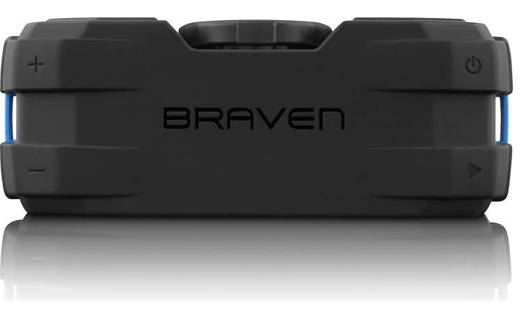 Braven BRV-X Top, power button, volume control, and play/pause/Bluetooth pair button on corners