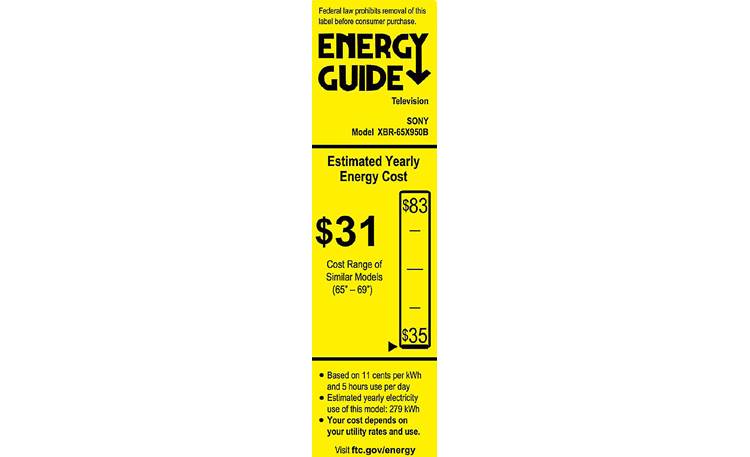 Sony XBR-65X950B EnergyGuide label