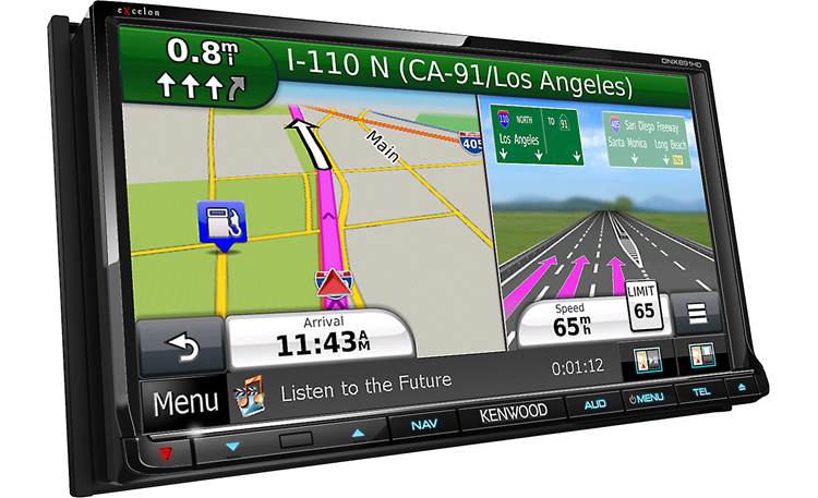 Kenwood DNX891HD Split-screen views and lane guidance for upcoming turns