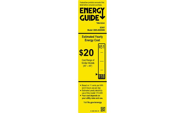 Sony XBR-49X850B EnergyGuide label