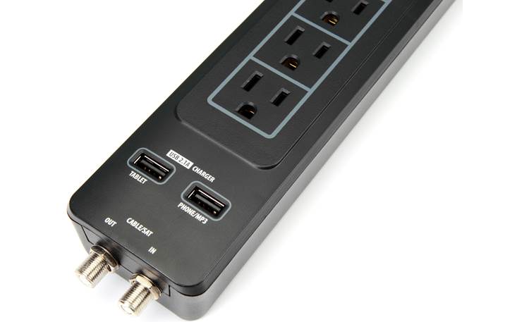 Monster Core Power® 600 AVU 8 AC outlets, 2 USB inputs, and a set of coaxial input/output jacks