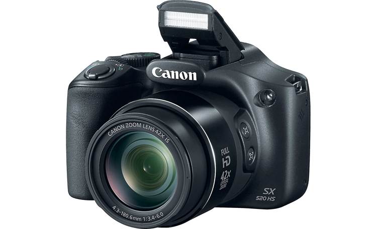 Canon PowerShot SX520 HS Shown with built-in flash deployed