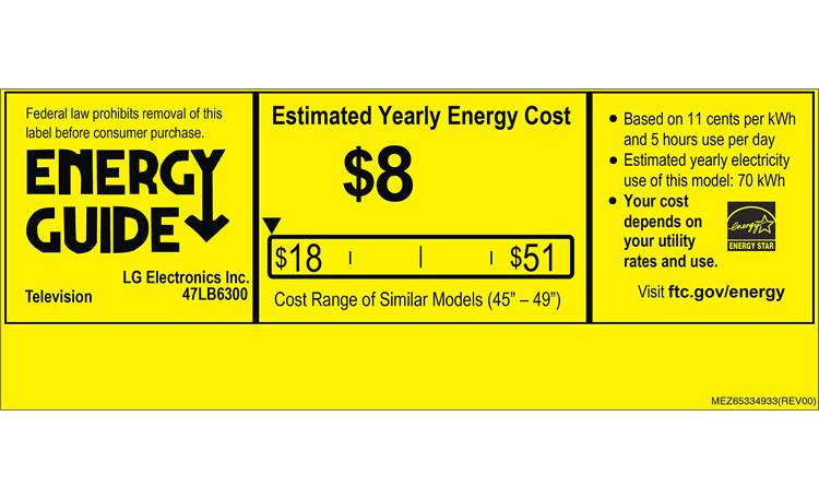 LG 47LB6300 EnergyGuide label