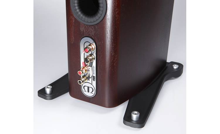 Monitor Audio Gold GX300 Closeup detail of speaker connectors and stabilizer bars (Dark Walnut)