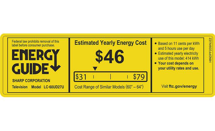 Sharp LC-60UD27U EnergyGuide label