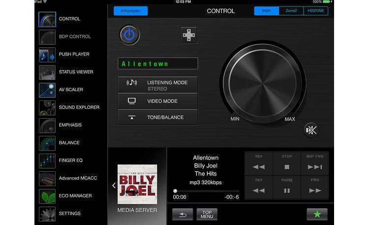 Pioneer Elite® VSX-80 The free iControlAV5 remote app for iPad