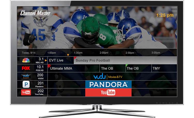 Channel Master CM-7500TB1 DVR+ Web content includes SlingTV, Vudu, Pandora and YouTube