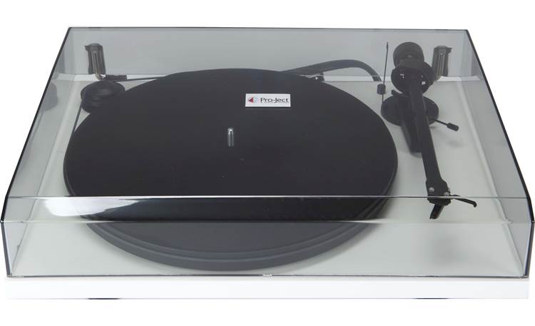 Pro-Ject Essential II Angled front view with dust cover closed