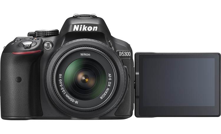 Nikon D5300 Two Zoom Lens Bundle Front, with vari-angle viewscreen deployed